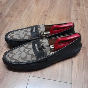 Coach Men’s Neal Signature C Jacquard Leather Driving Loafers Brown Size 13